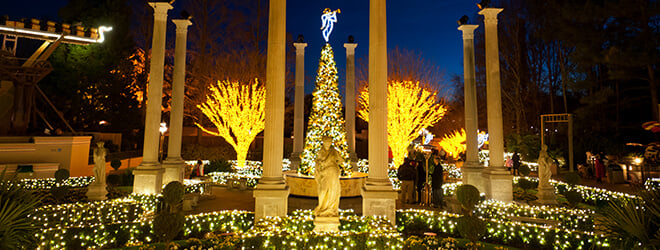 Italy Gardens light display at Busch Gardens Williamsburg during Christmas Town