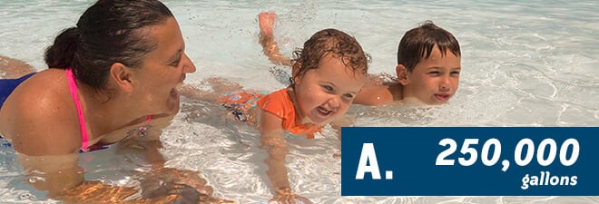 Water Country USA Quiz: Answer A - 250,000 gallons
