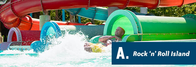 Water Country USA Quiz: Answer A - at Rock 'n' Roll Island