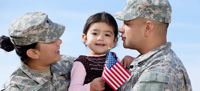 Military family with service members and their child