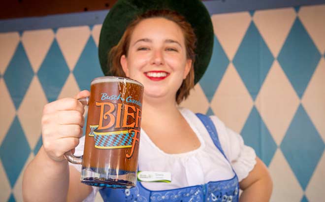 Beer maiden serving drinks at Busch Gardens Bier Fest