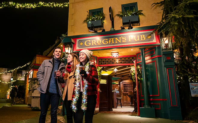 Gorgan's Pub during Chrismas Town at Busch Gardens Williambsburg