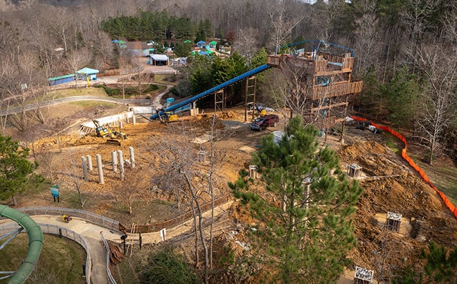 Cutback Water Coaster aerial site view at Water Country USA