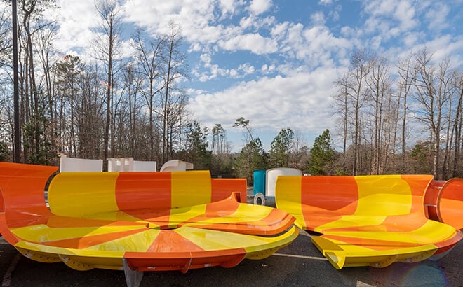 Saucer bowls, part of Cutback Water Coaster, coming May 2019 to Water Country USA