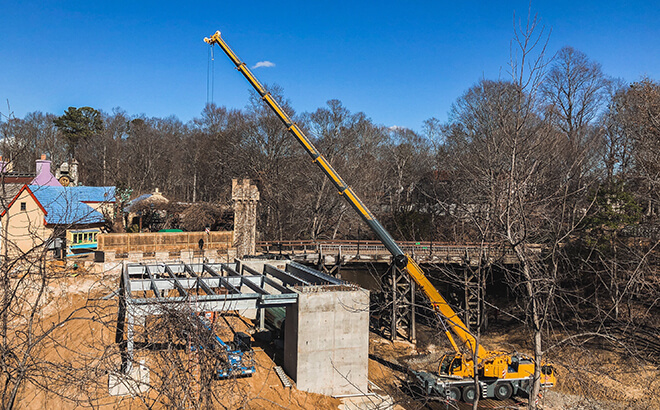 Finnegan's Flyer base work construction at Busch Gardens Williamsburg
