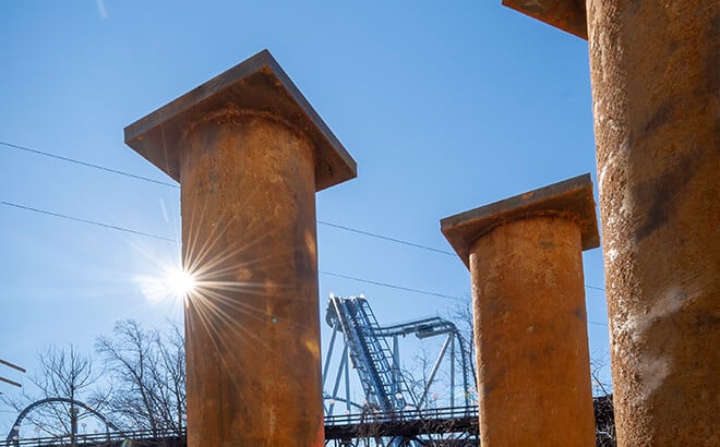 Finnegan's Flyer steel support construction at Busch Gardens Williamsburg