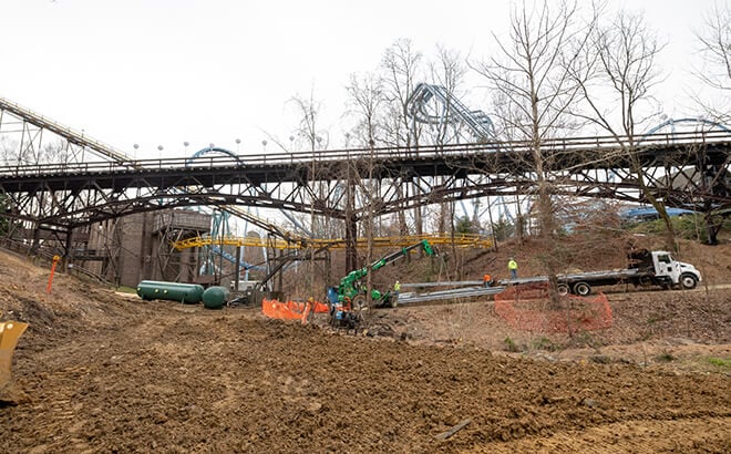 Finnegan's Flyer site construction at Busch Gardens Williamsburg