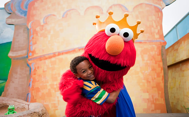 Elmo hugs at Busch Gardens Williamsburg Sesame Street Kids Weekends