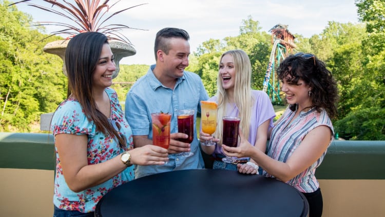 Friends enjoying Busch Gardens Williamsburg Food & Wine Festival. 