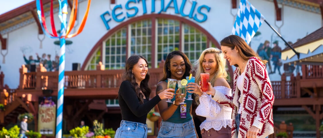 A group of guests enjoying cocktails during Busch Gardens Williamsburg's Food and Wine Festival.