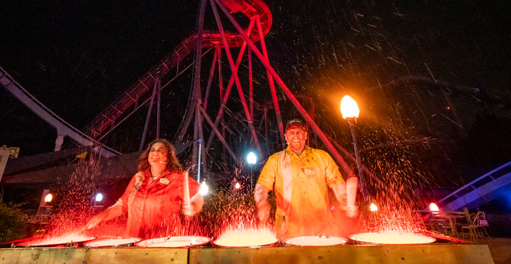 Performers drumming during the Zom-Beats show