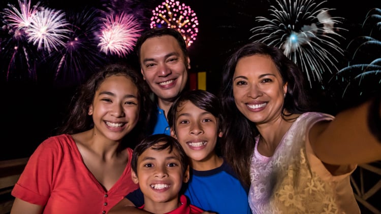 Family enjoying fireworks at Busch Gardens Williamsburg Summer Nights.