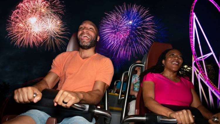 Riding rollercoasters during Busch Gardens Williamsburg Summer Nights.