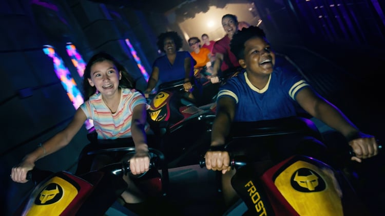 Riders enjoying Escaping the Storm on DarKoaster™ at Busch Gardens Williamsburg during Summer Nights.