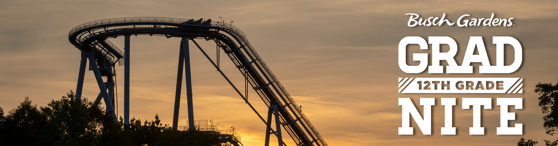 Griffon during sunset with the Busch Gardens Grad Nite Logo