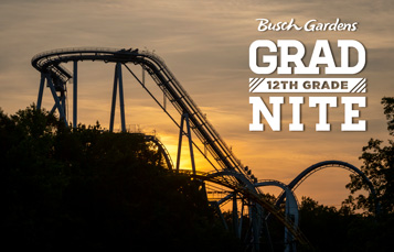 Griffon during sunset with the Busch Gardens Grad Nite Logo