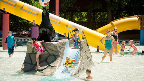 Water slides, play areas and playgrounds for kids