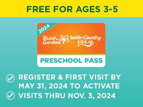 Busch Gardens Williamsburg & Water Country USA 2-Park Preschool Pass
