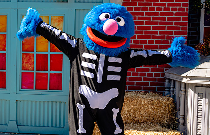 Grover dressed as a skeleton during Halloween Spooktacular
